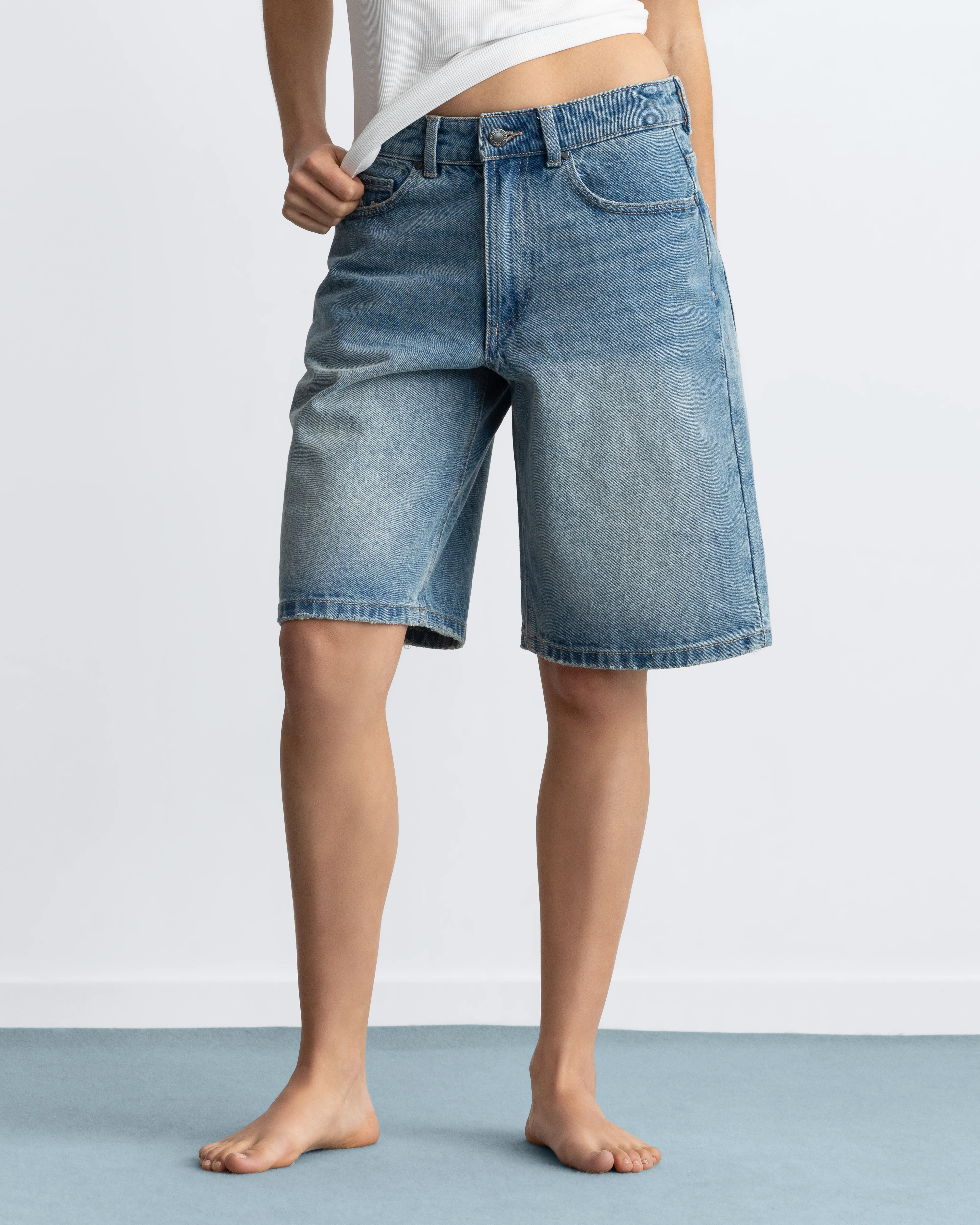 Straight Denim Shorts Medium Blue - Image 5
