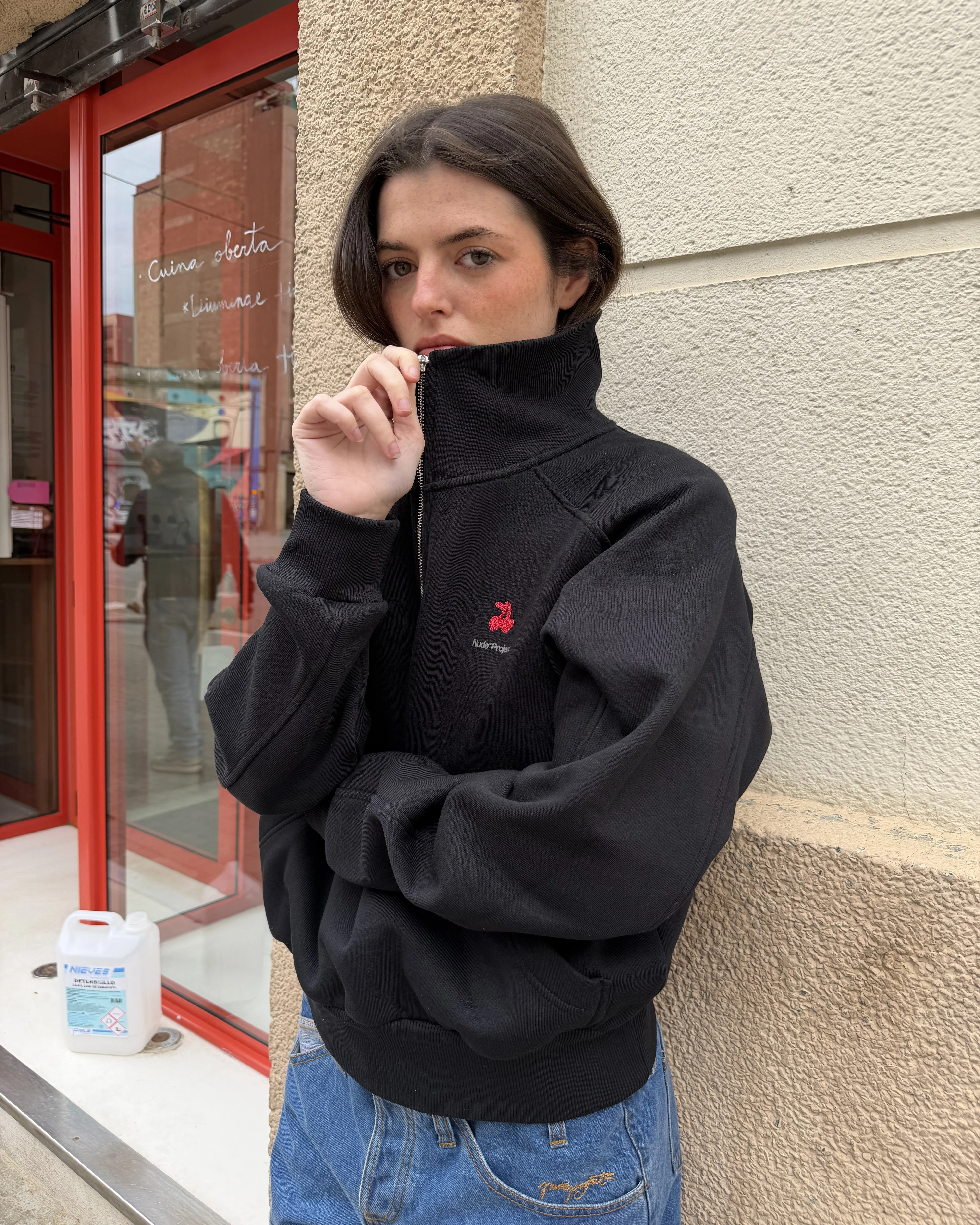 Basic Cherry Quarter-Zip Black - Image 4