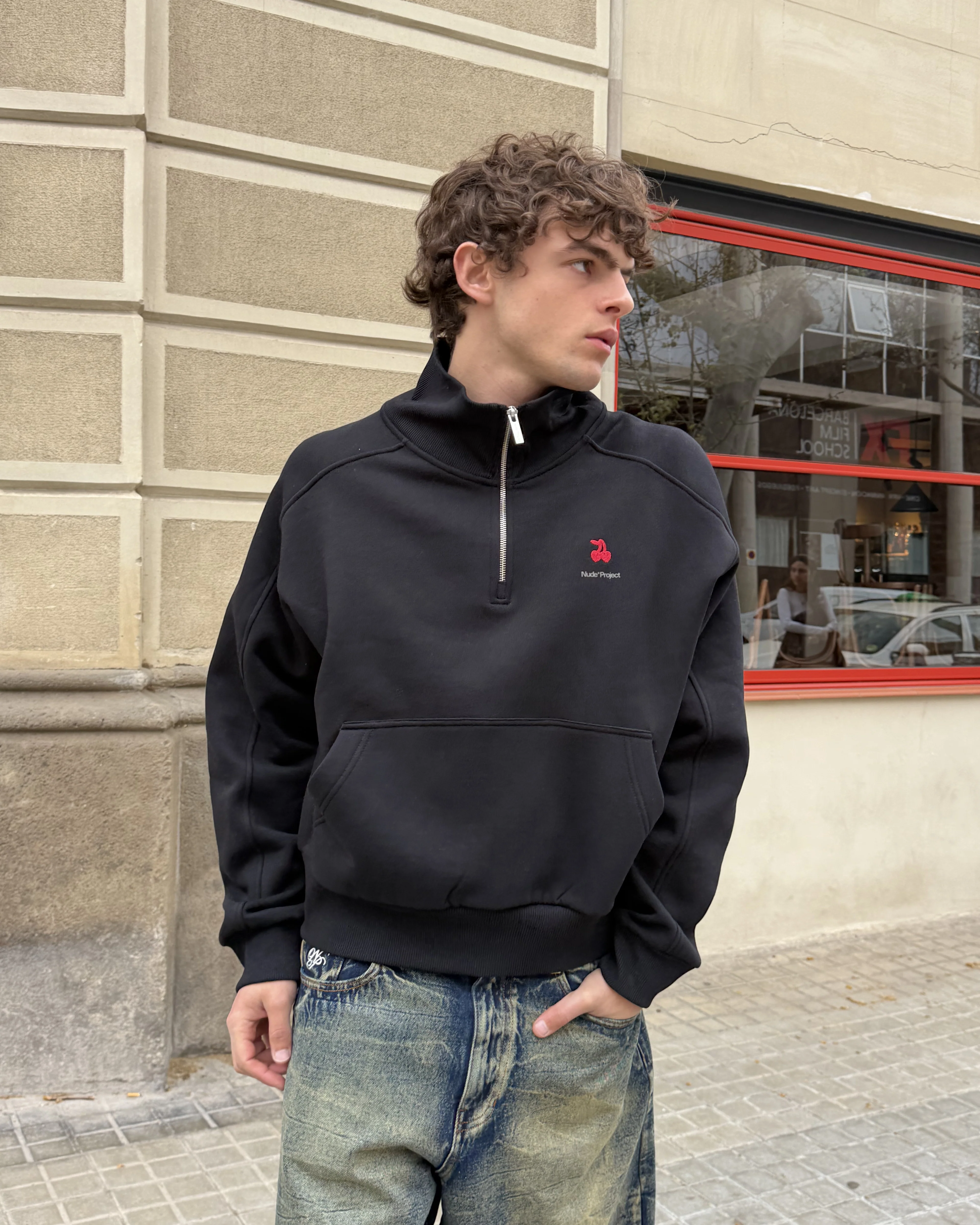 Basic Cherry Quarter-Zip Black - Image 8