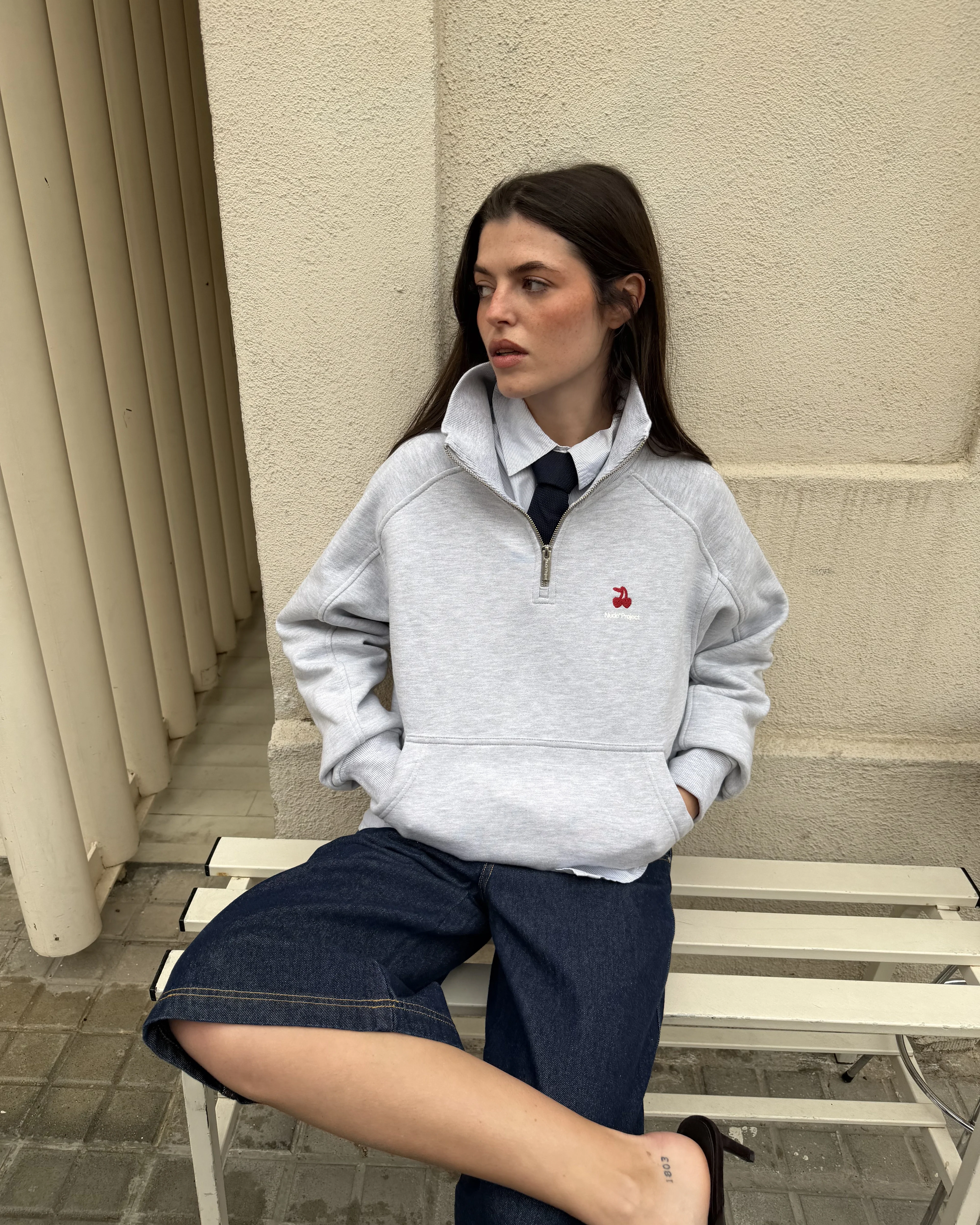 Basic Cherry Quarter-Zip Grey - Image 5