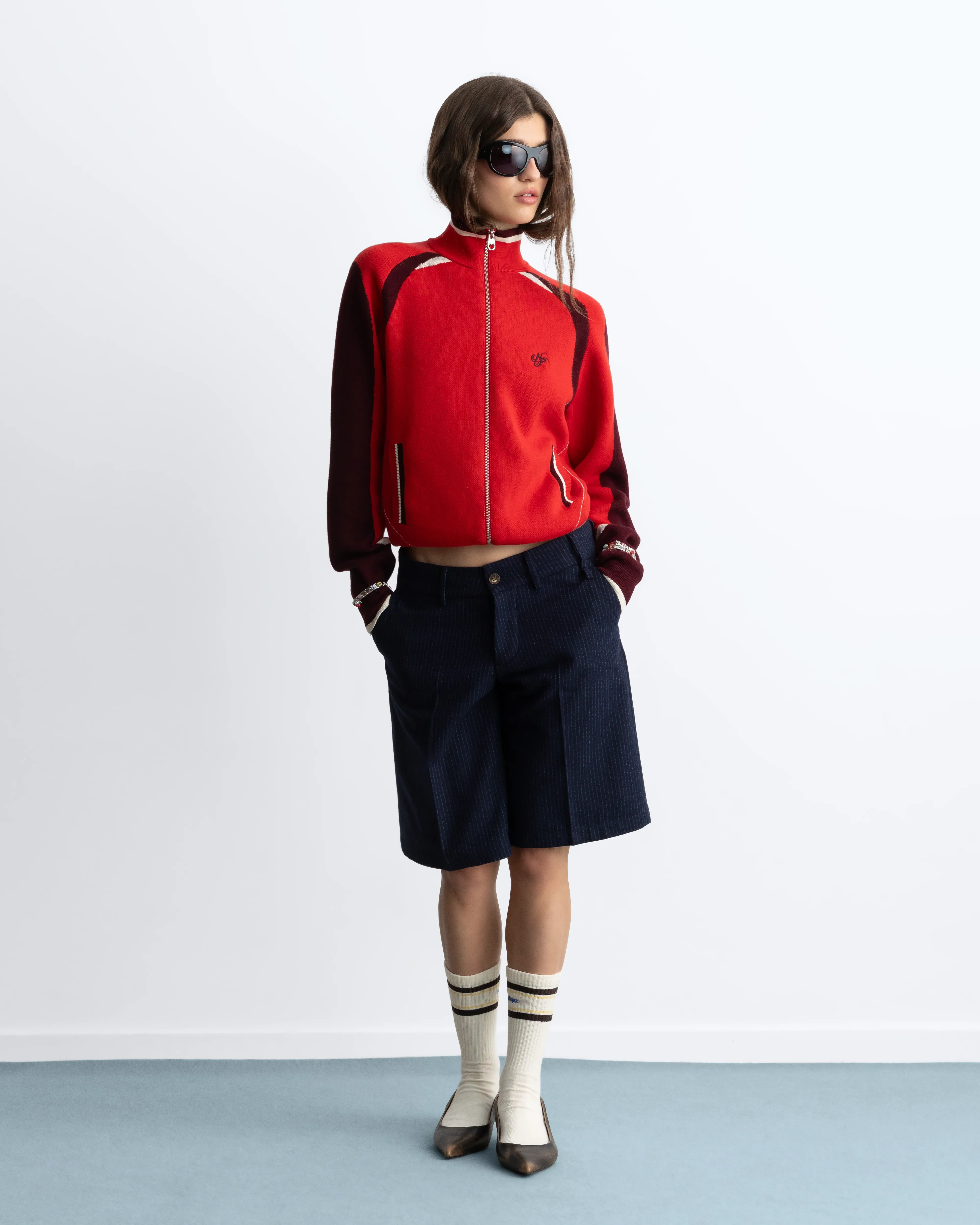 Footy Knit Zip-Up Cardigan Red - Image 11