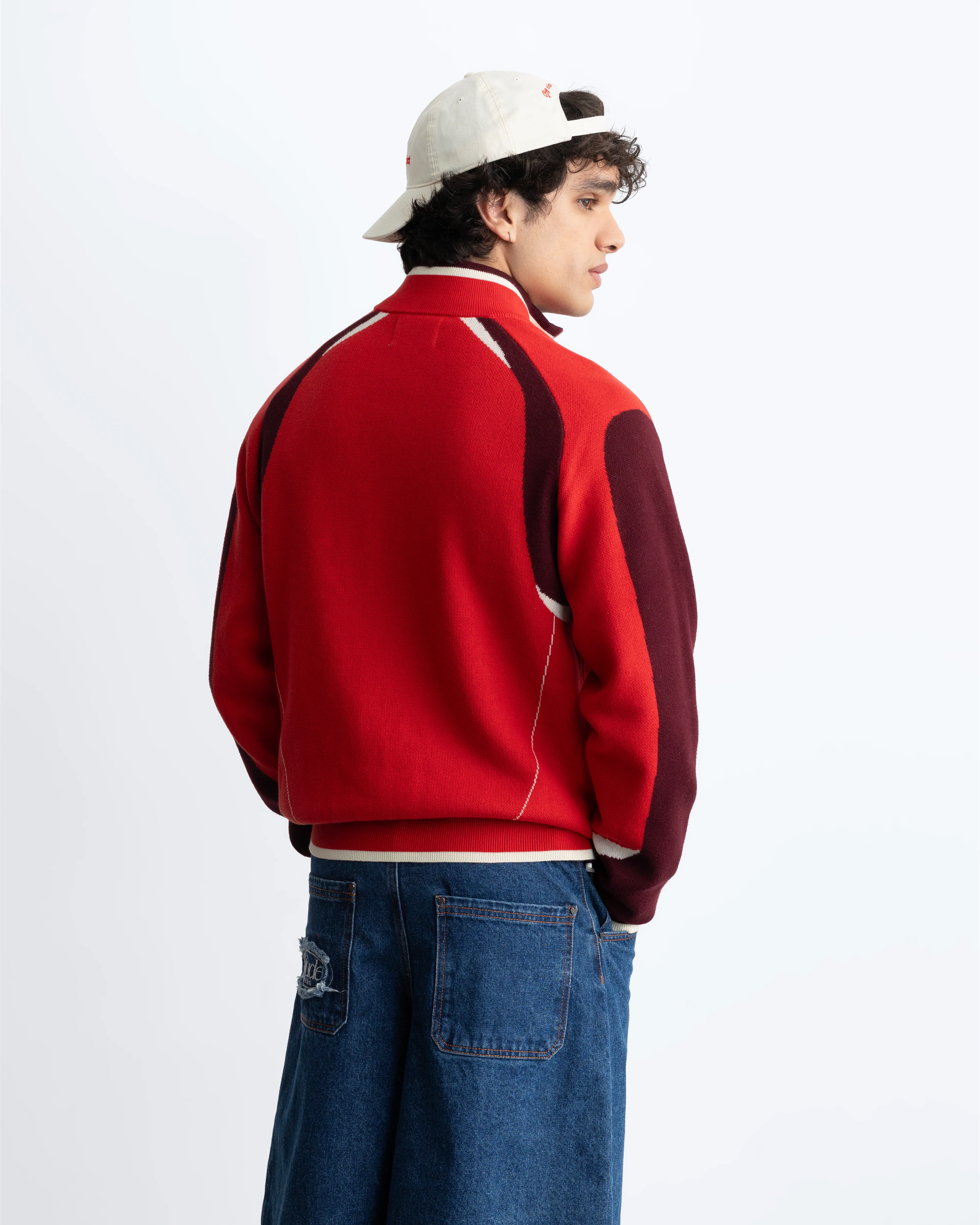 Footy Knit Zip-Up Cardigan Red - Image 8