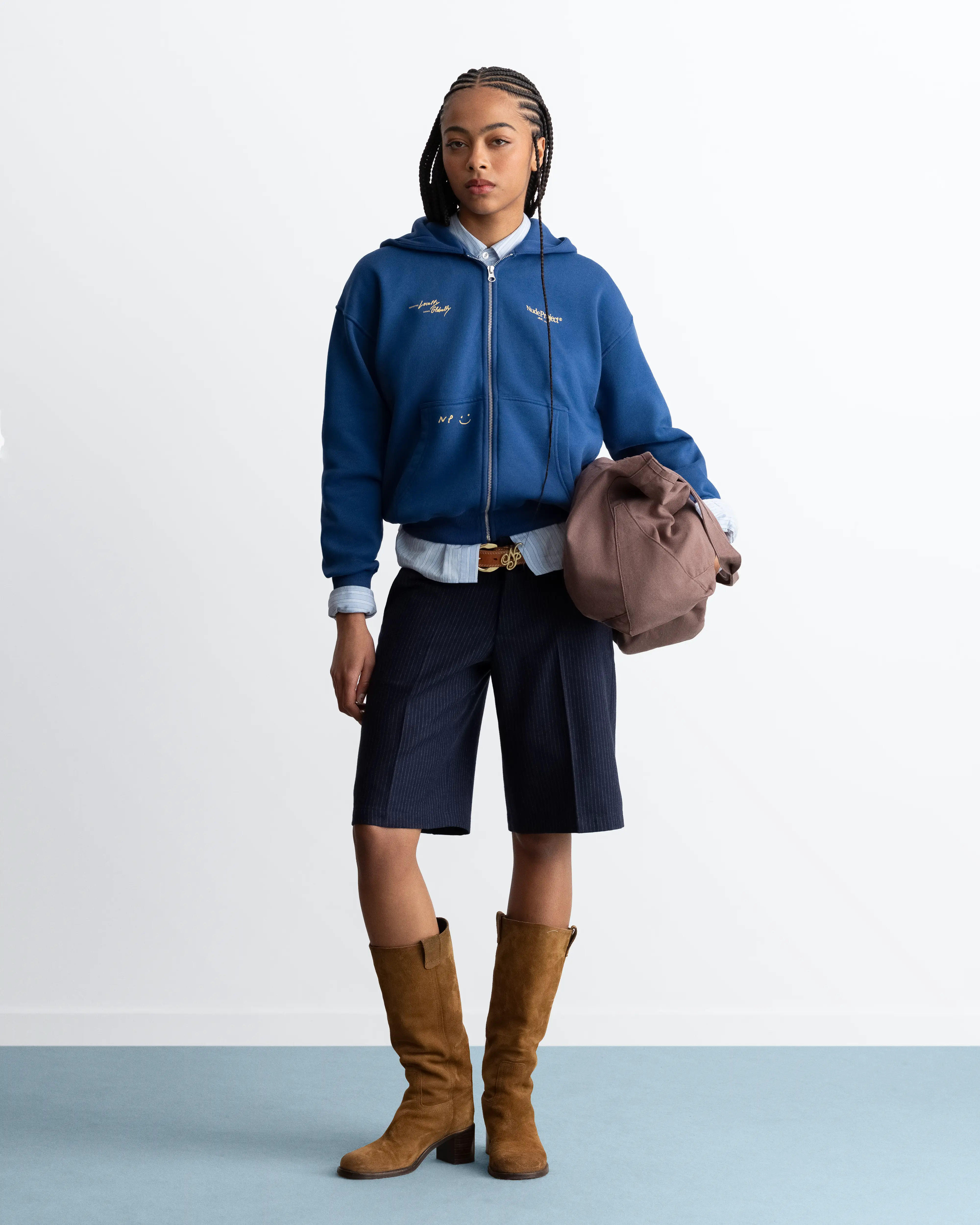 Global Soon Zip-Up Hoodie Blue - Image 2