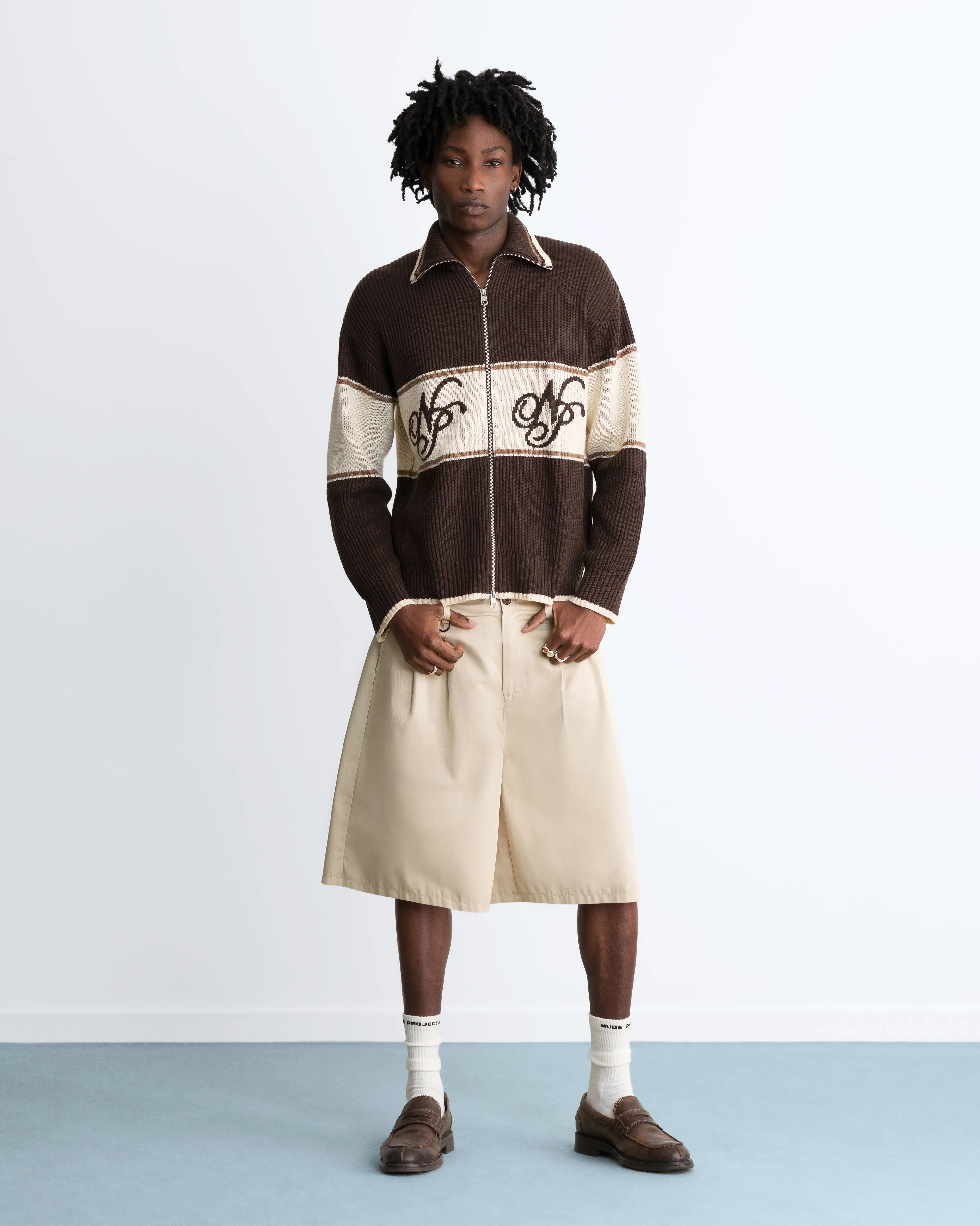 Voyage Knit Zip-Up Cardigan Brown - Image 3