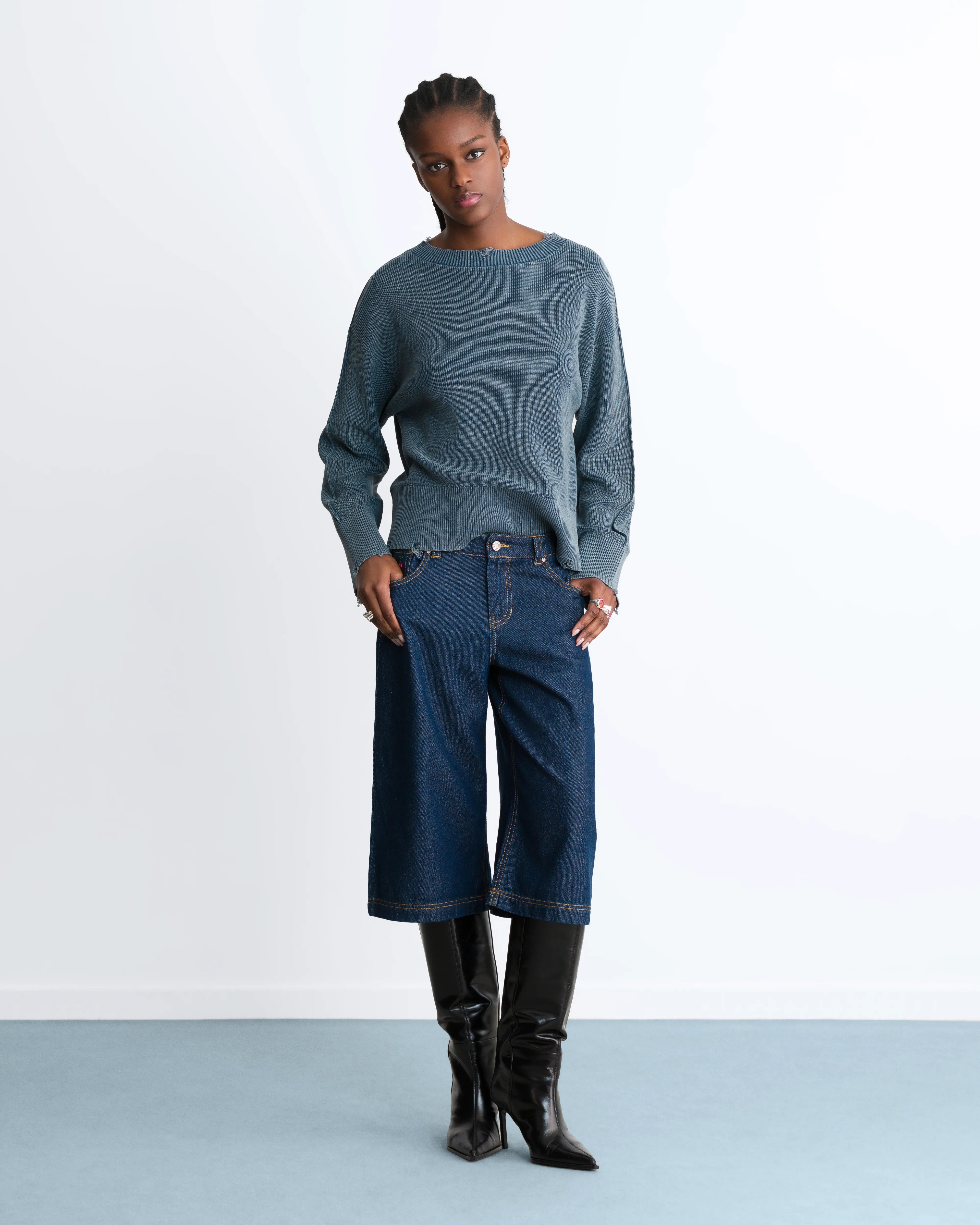Perfect Cropped Knit Sweater Washed Blue - Image 12