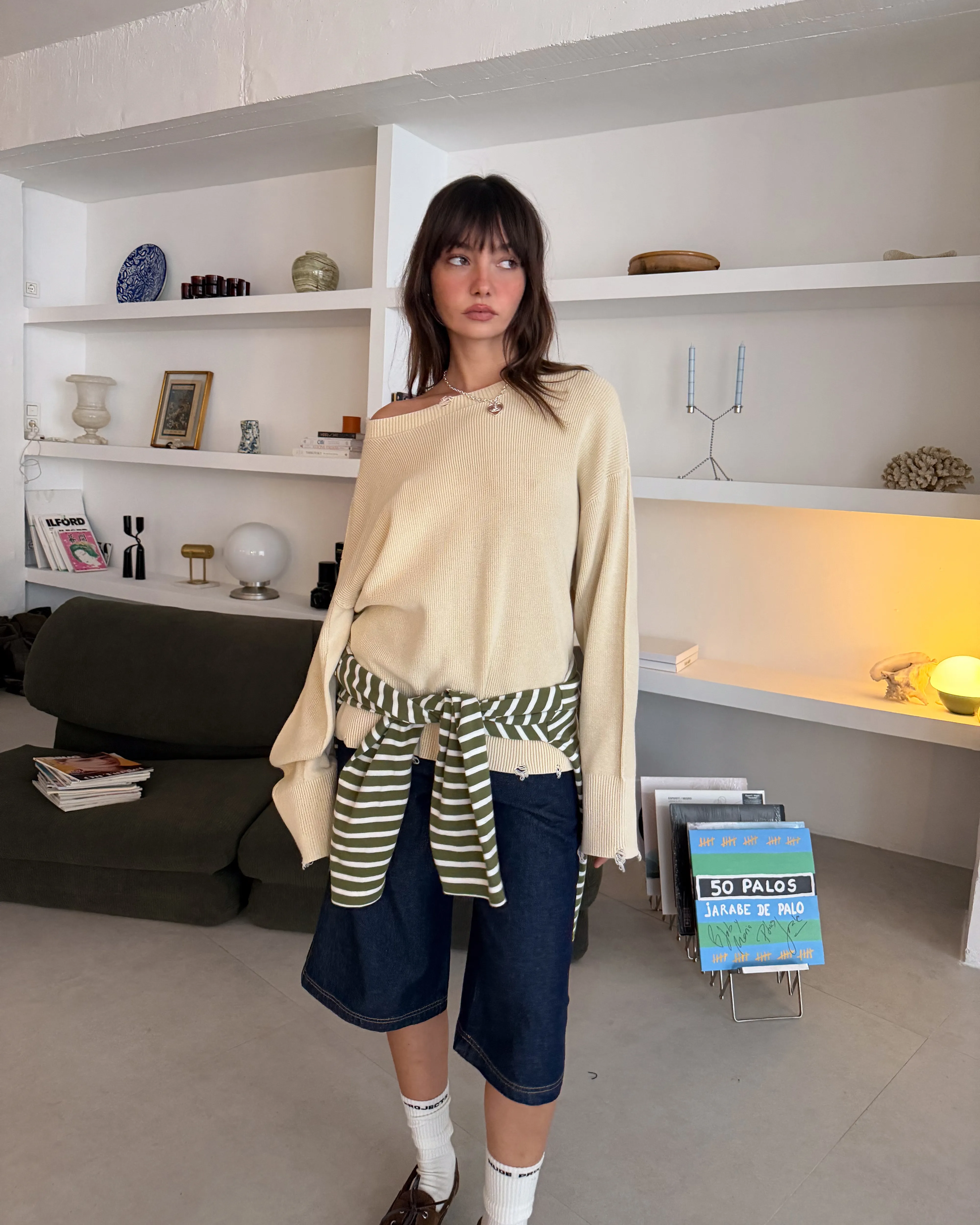 Perfect Cropped Knit Sweater Beige - Image 9