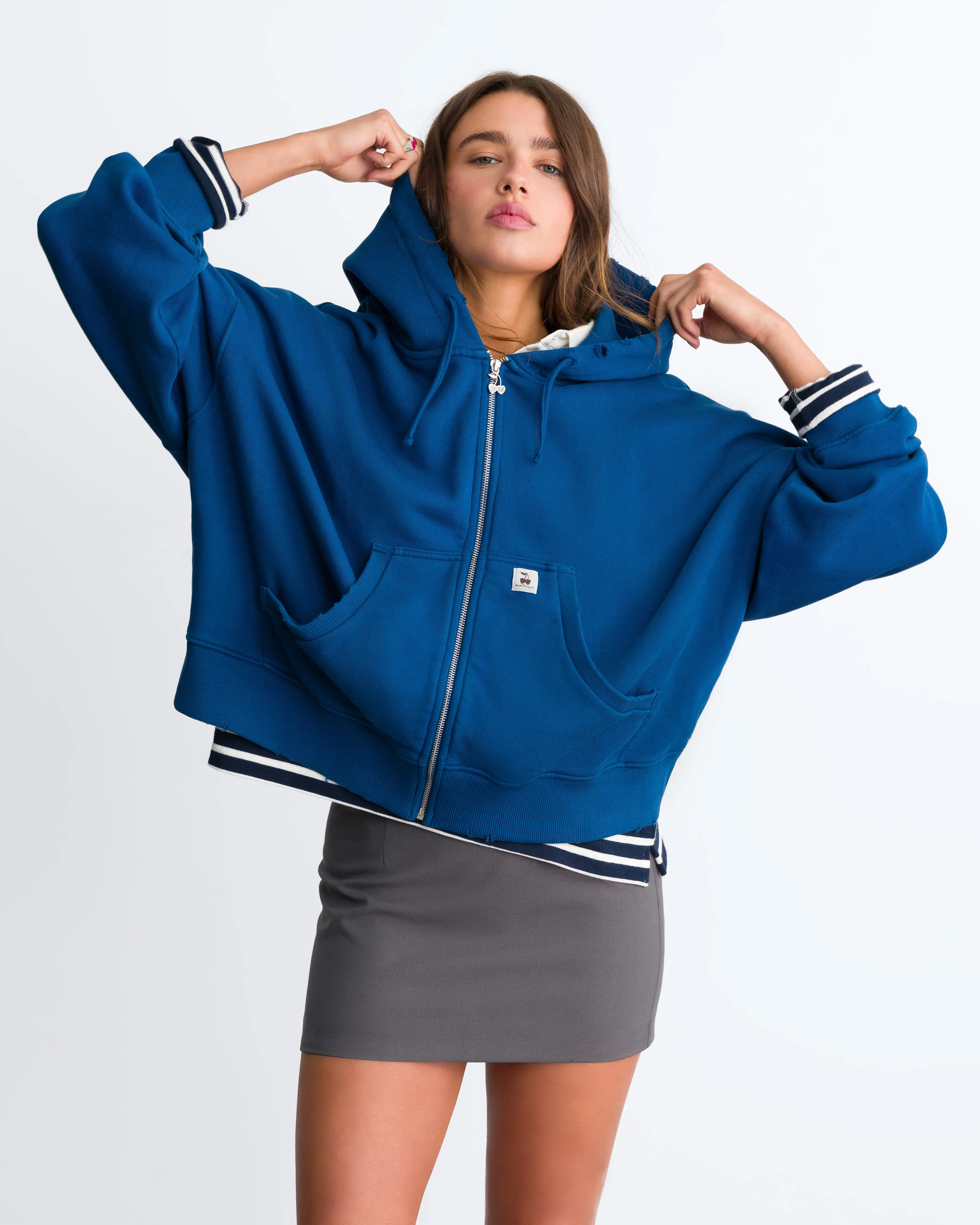 Script Zip-Up Hoodie Blue - Image 2