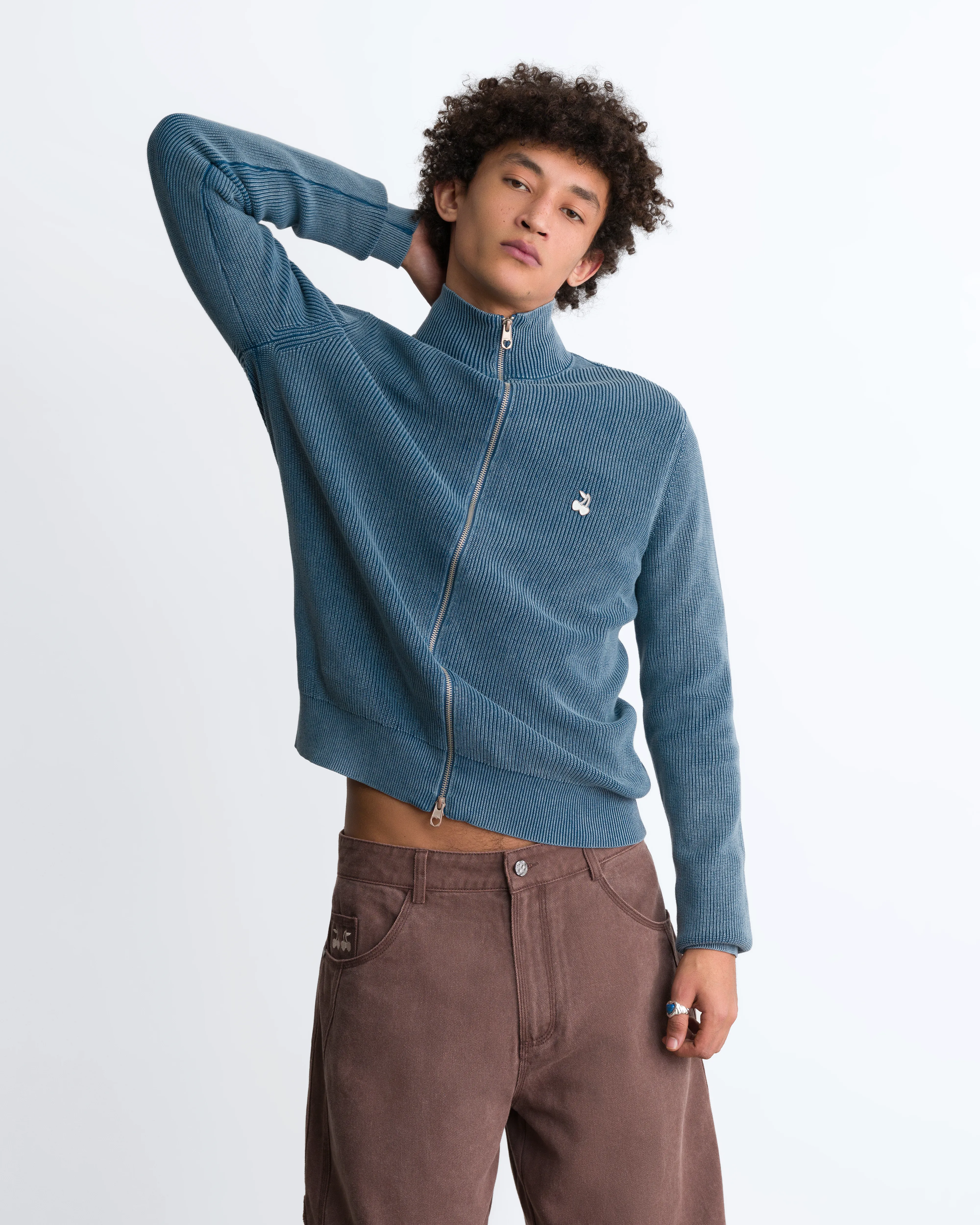Shady Knit Zip-Up Cardigan Petrol Blue - Image 7