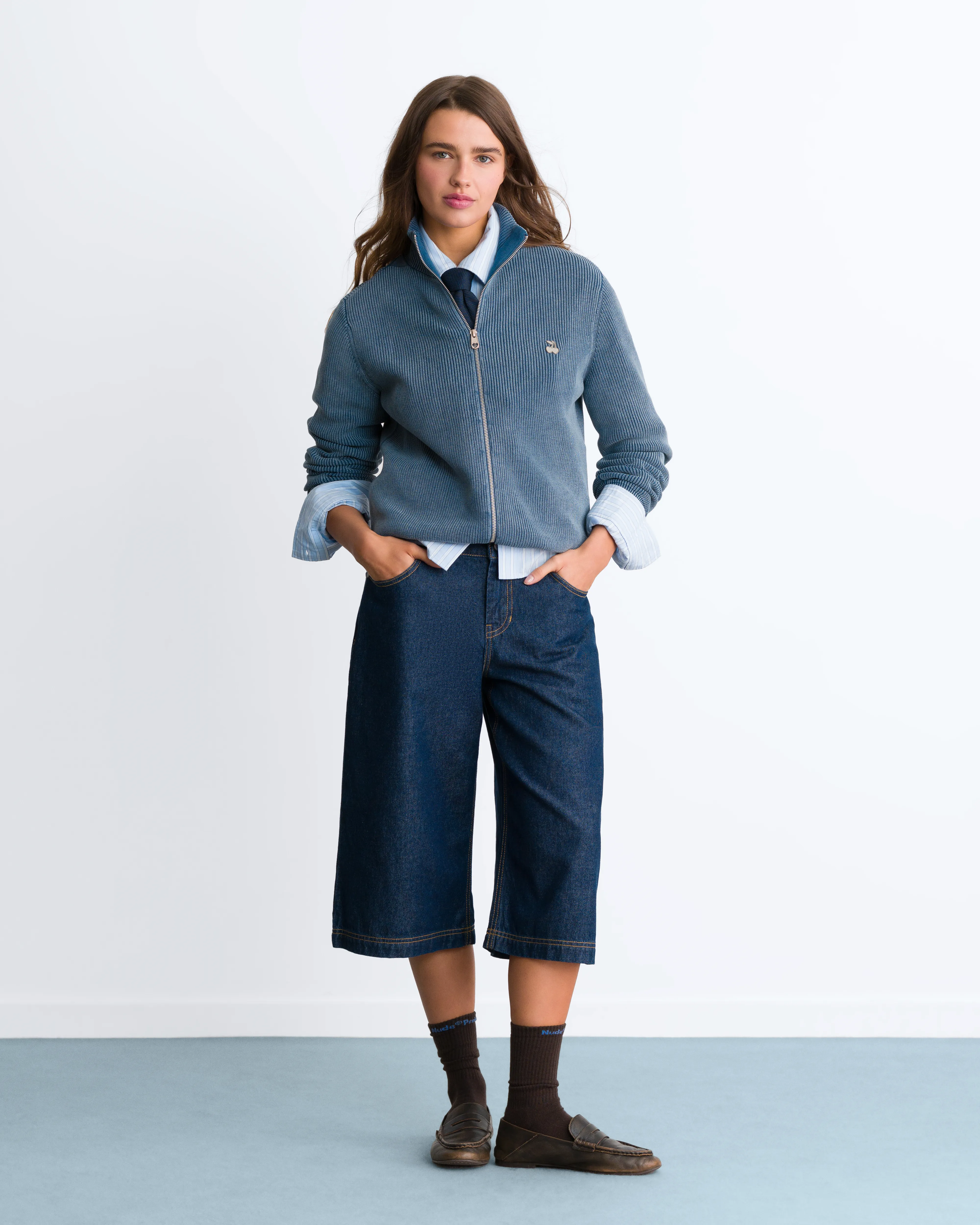 Shady Knit Zip-Up Cardigan Petrol Blue - Image 8