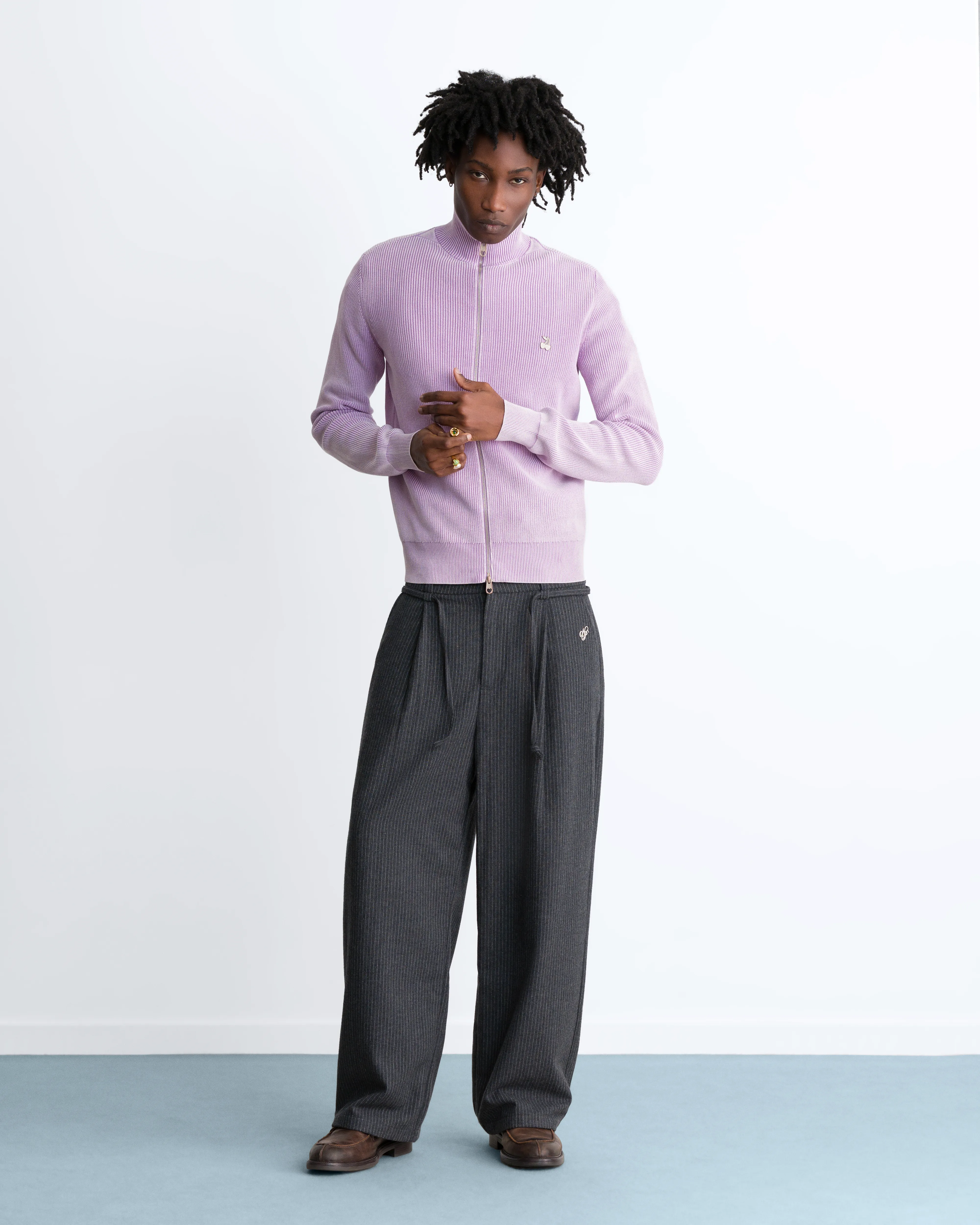 Shady Knit Zip-Up Cardigan Purple - Image 10