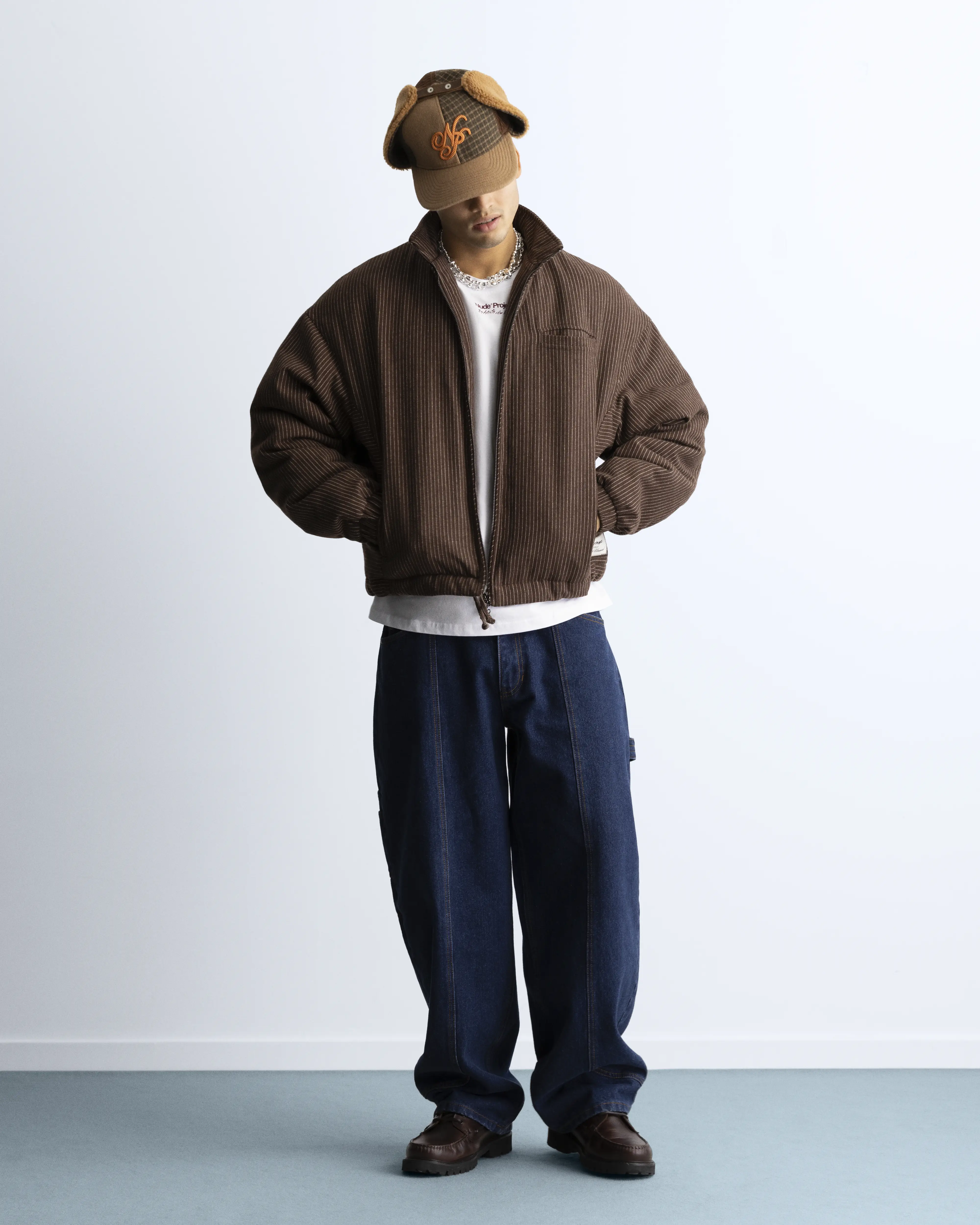 Wool Zip-Up Bomber Jacket Brown - Image 4